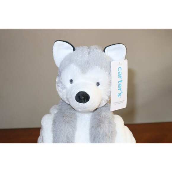 NEW Carters Plush Stuffed Animal Puppy Husky Dog w/ Security Blanket Lovey 26x30 - Picture 10 of 11